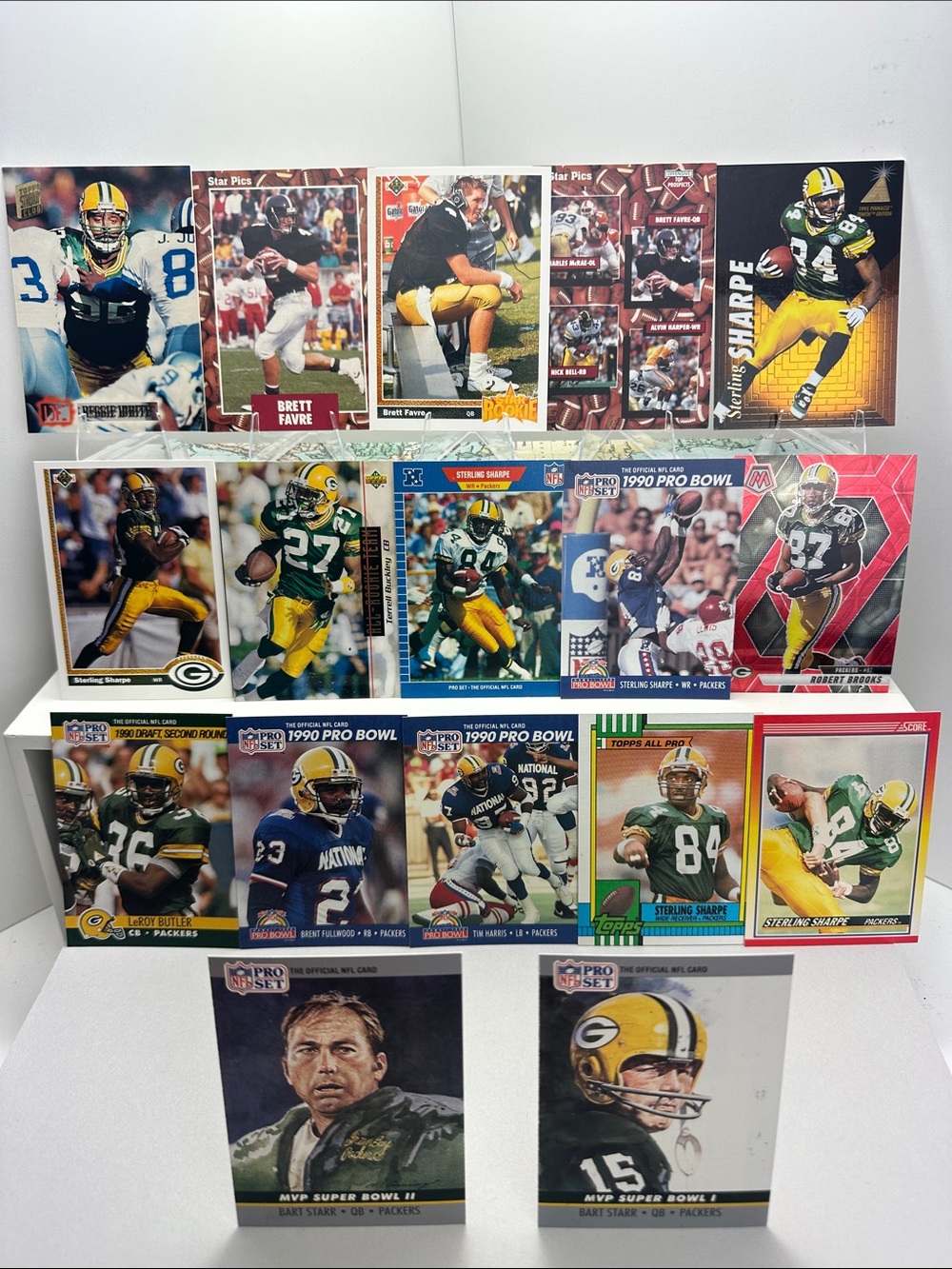 3 Brett Favre Rookies with Sterling Sharpe/White/Starr Packers vintage lot of 17